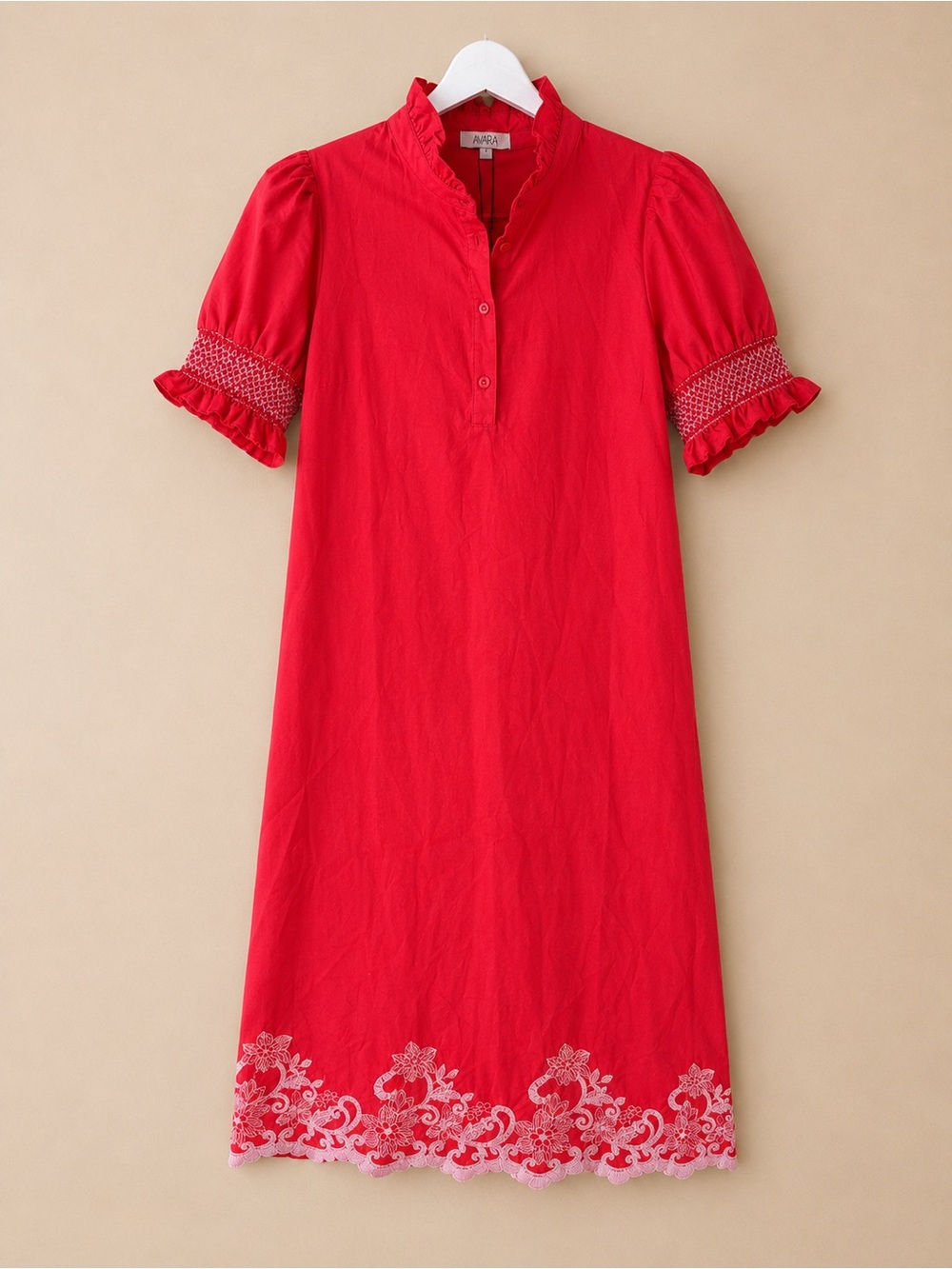 NWT Avara Stella Embroidered Hem Midi Dress Red Pink Size Small
